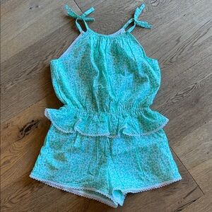 Janie & Jack Kids Mint Floral Tie-Shoulder Romper
